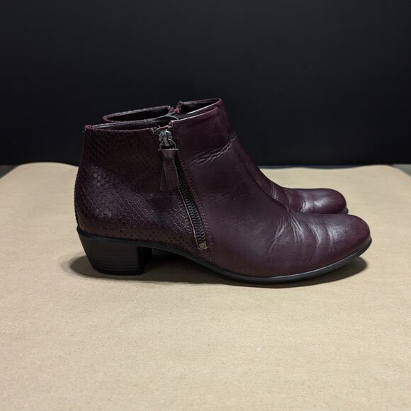 Ecco Touch 35 Ankle Booties Leather Snake Embossed Womens 6 Workwear Maroon - Picture 4 of 6